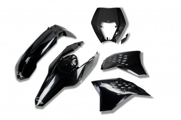 UFO Plastik-Kit mit Lampenmaske für KTM 125-530 EXC 2008-2011, schwarz