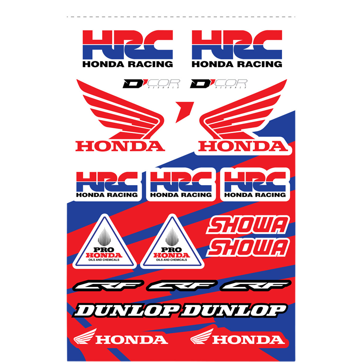DCOR Sponsor Aufkleberkit (46x30cm): HONDA HRC Racing, 21-teilig